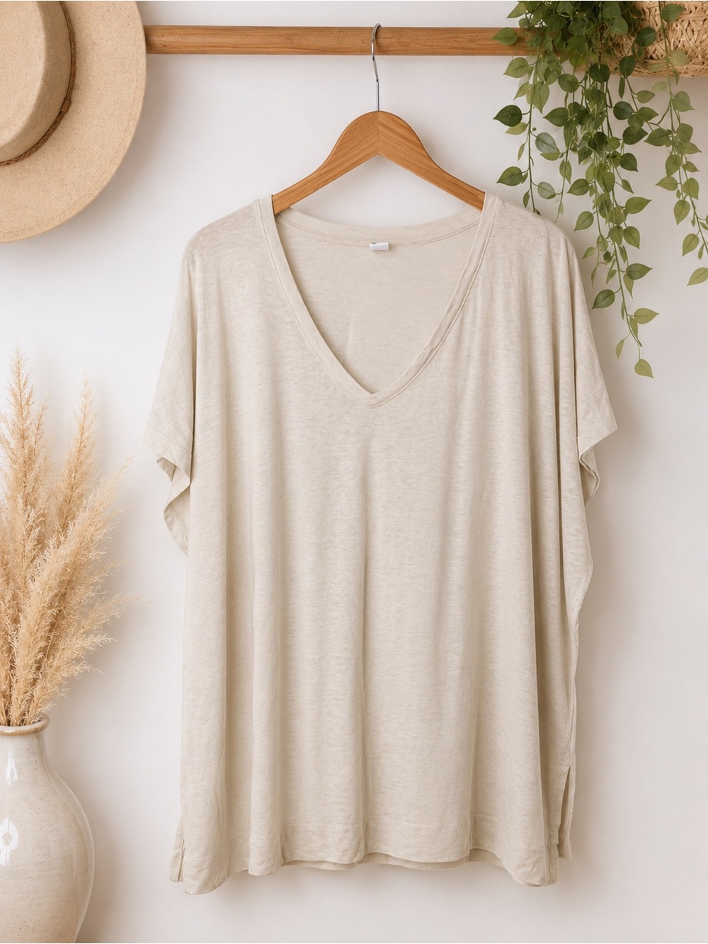 Old Navy Linen blend Cream V-Neck Short Sleeve Relaxed Top
